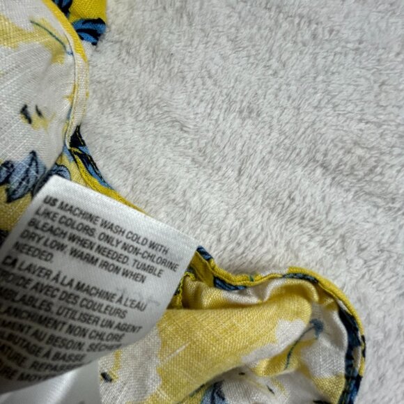 Charter Club Womens Yellow Floral Linen Tie-Front Blouse Top Large Short Sleeve - Picture 5 of 8